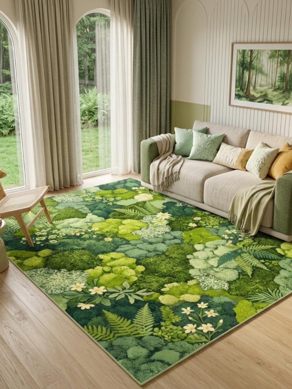 GraceSway 5x7 Moss Green Botanical Area Rug with Fern and Floral Print